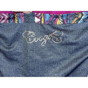 Coogi Size 16 One Piece Swimsuit Halter Top Denim‎ Style Colorful Ruffles Beach